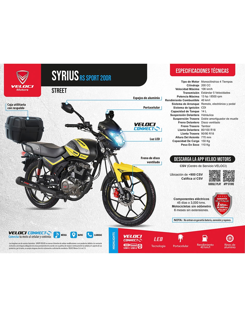 Motocicleta de trabajo Syrius RS Sport 200CC 2027