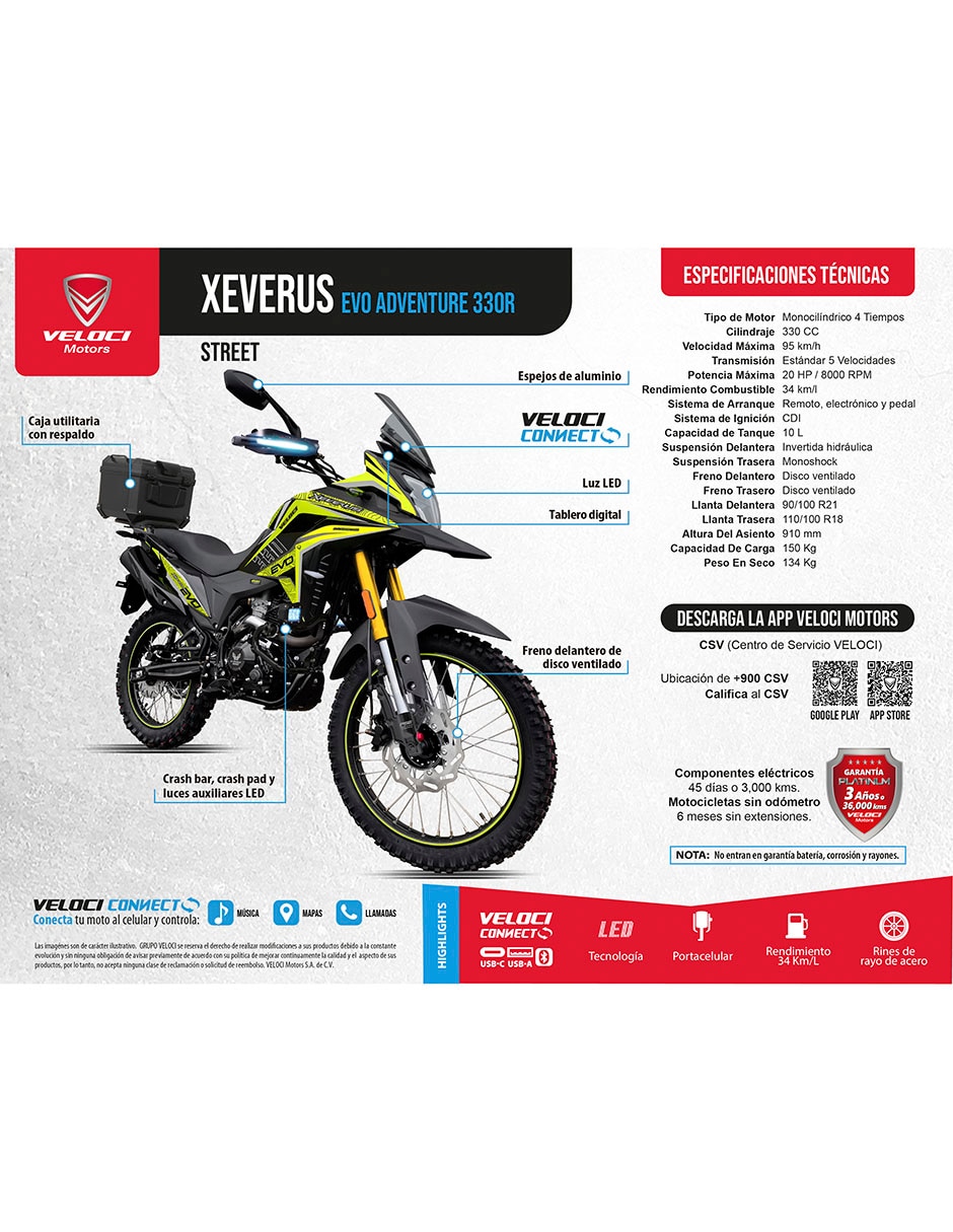 Motocicleta doble propósito Vel 2027 Xeverus 330cc Amarillo 2